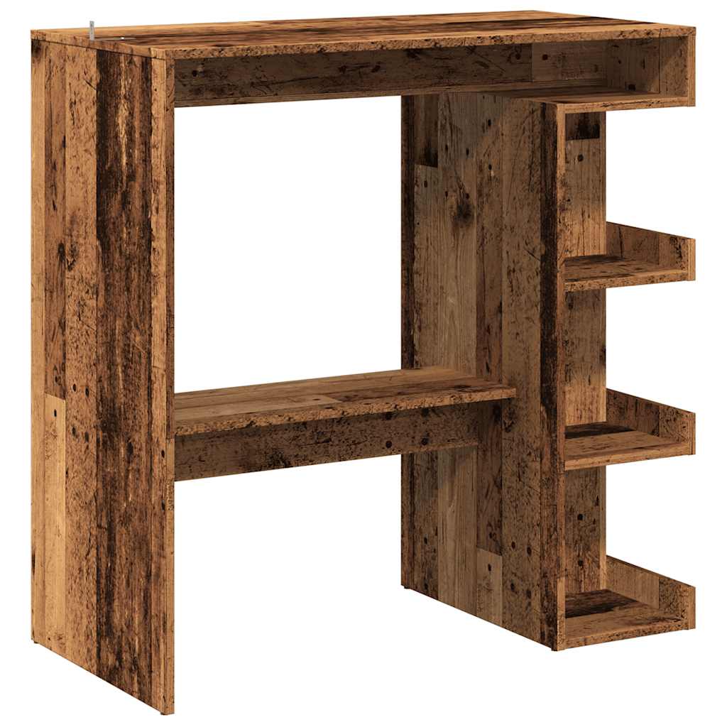 Rustic Old Wood Bar Table with Storage Rack, 100x48x101.5 cm