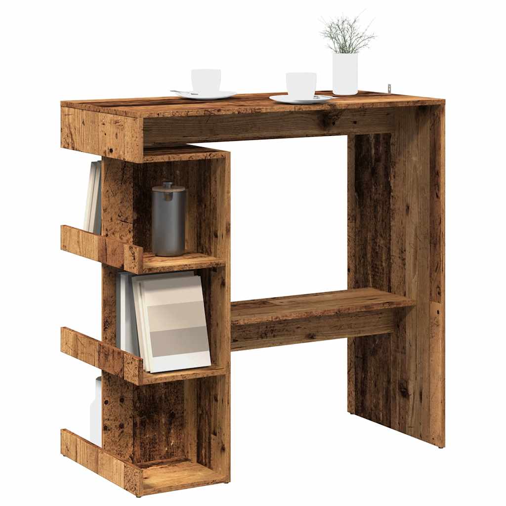 Rustic Old Wood Bar Table with Storage Rack, 100x48x101.5 cm