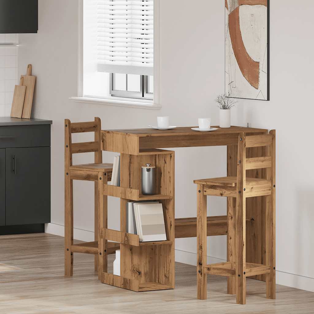 Artisan Oak Bar Table with Storage Rack - 100x48x101.5 cm