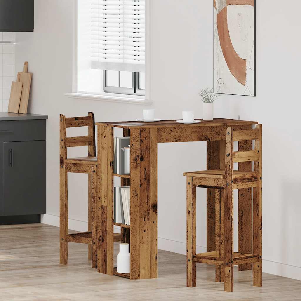 Rustic Engineered Wood Bar Table with Shelf 102x50x103.5 cm