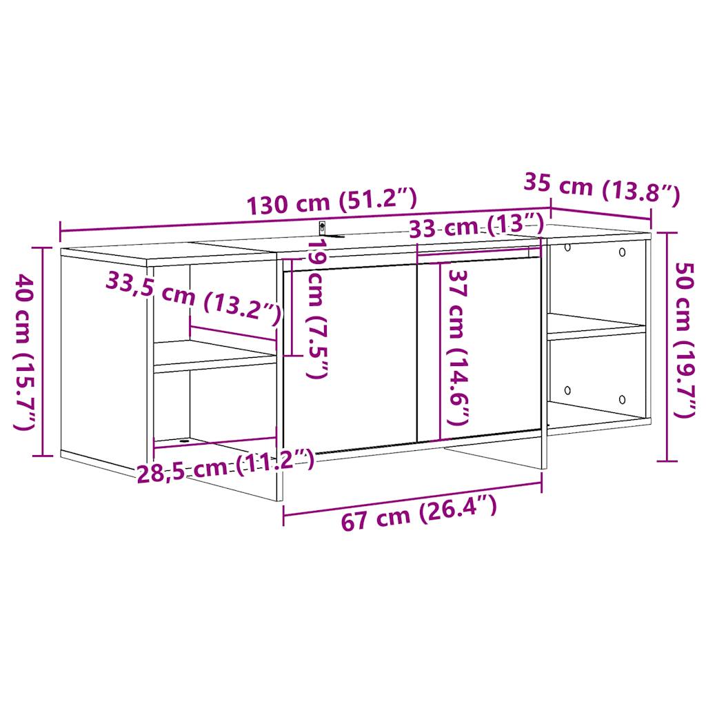 TV Cabinet Old Wood 130x35x50 cm Engineered Wood
