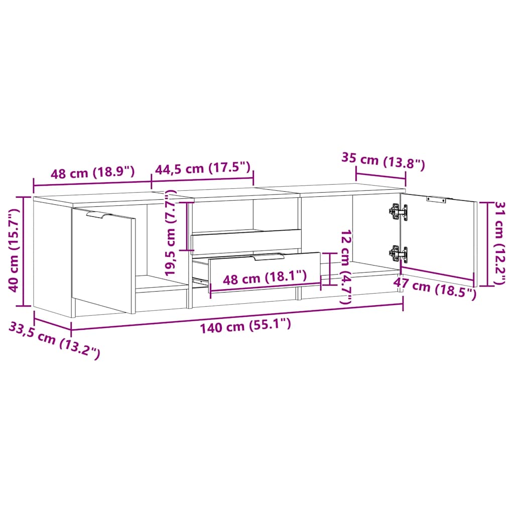 TV Cabinet Artisan Oak 140x35x40 cm Engineered Wood