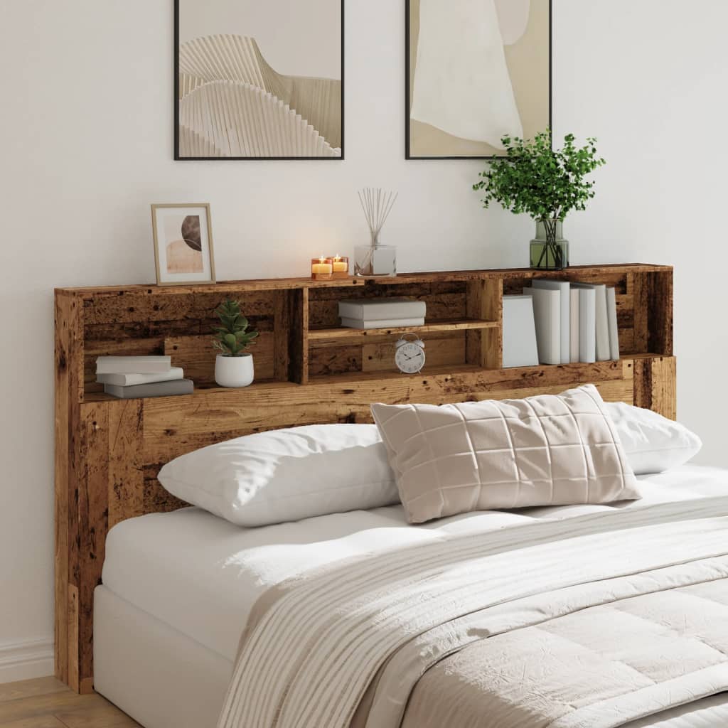 Rustic Headboard Cabinet, 200x19x103.5 cm, Reclaimed Wood Finish