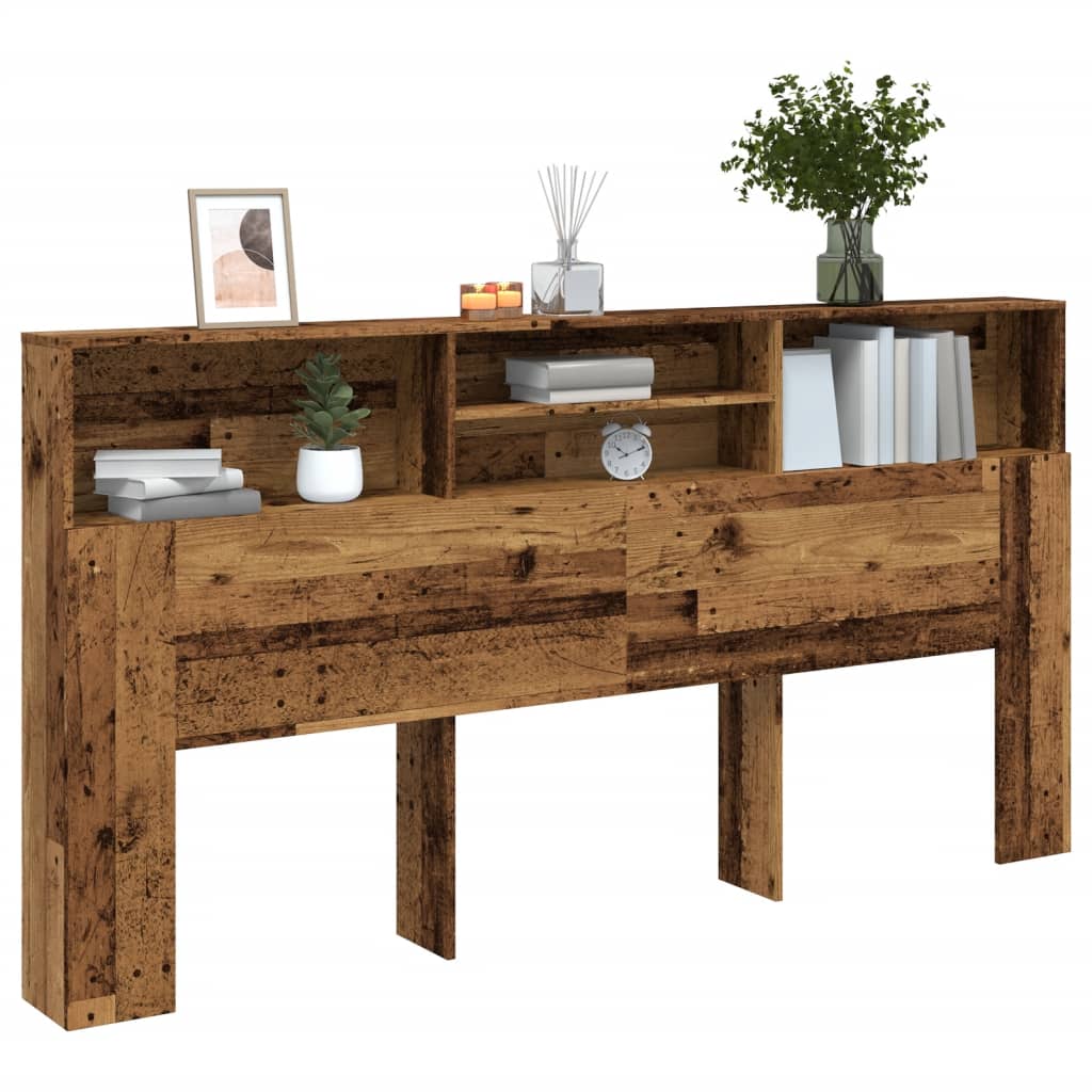 Rustic Headboard Cabinet, 200x19x103.5 cm, Reclaimed Wood Finish