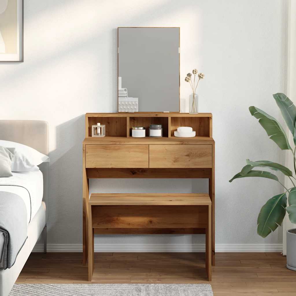 Artisan Oak Dressing Stool, Engineered Wood, 70x35x45 cm