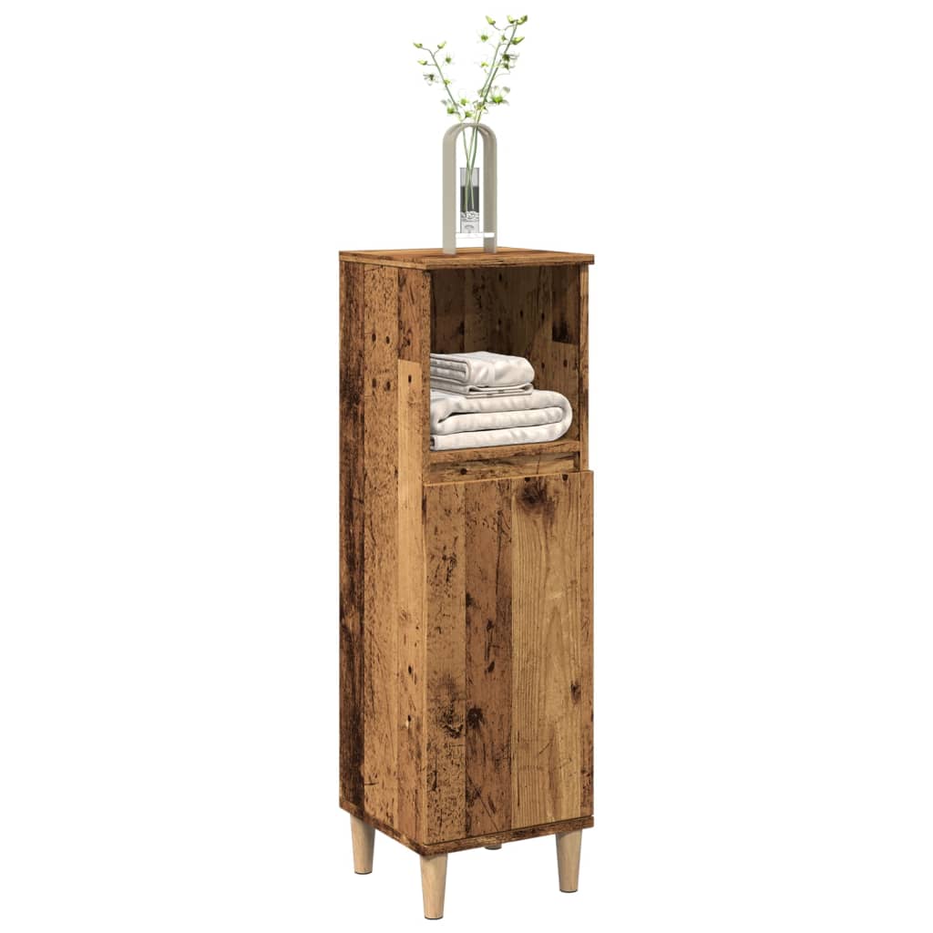 Rustic Bathroom Cabinet, Engineered Old Wood Finish, 30x30x100 cm