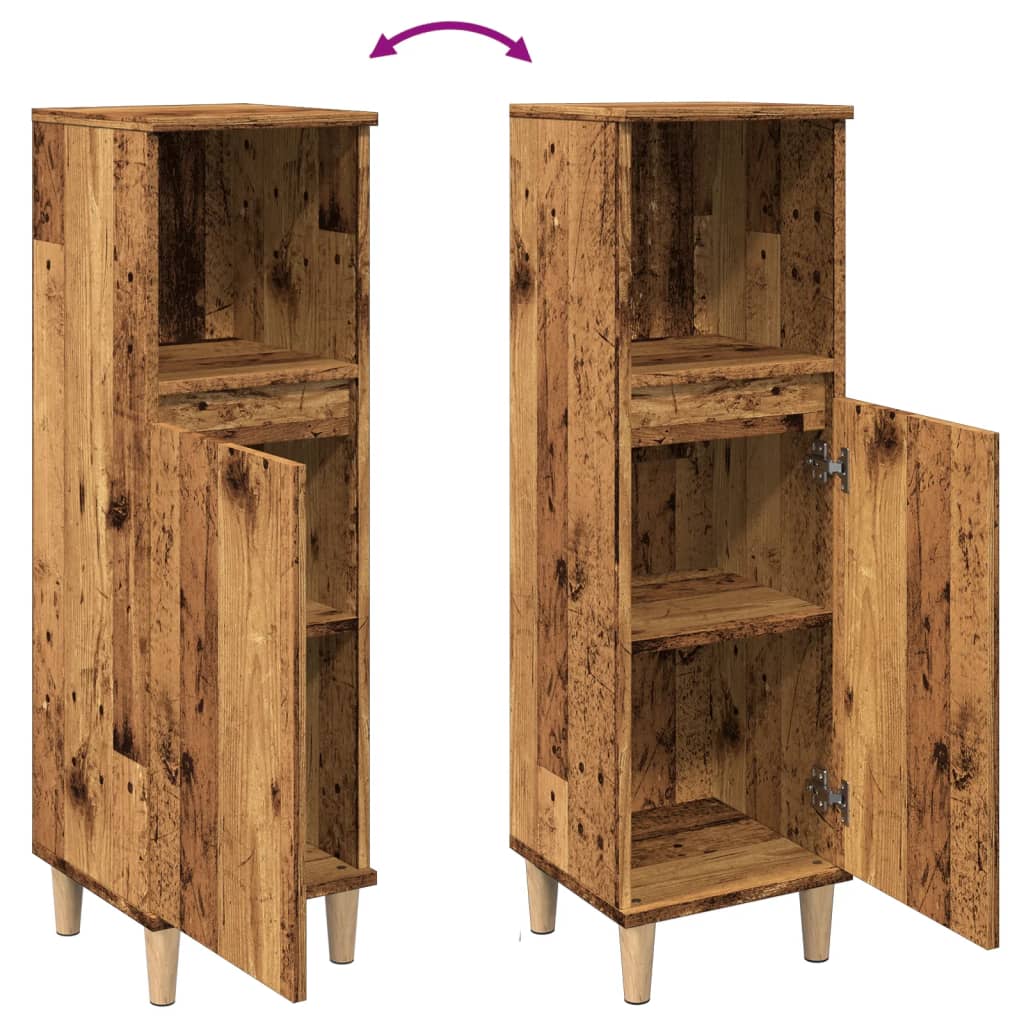 Rustic Bathroom Cabinet, Engineered Old Wood Finish, 30x30x100 cm
