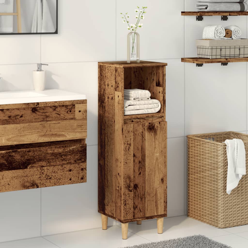 Rustic Bathroom Cabinet, Engineered Old Wood Finish, 30x30x100 cm