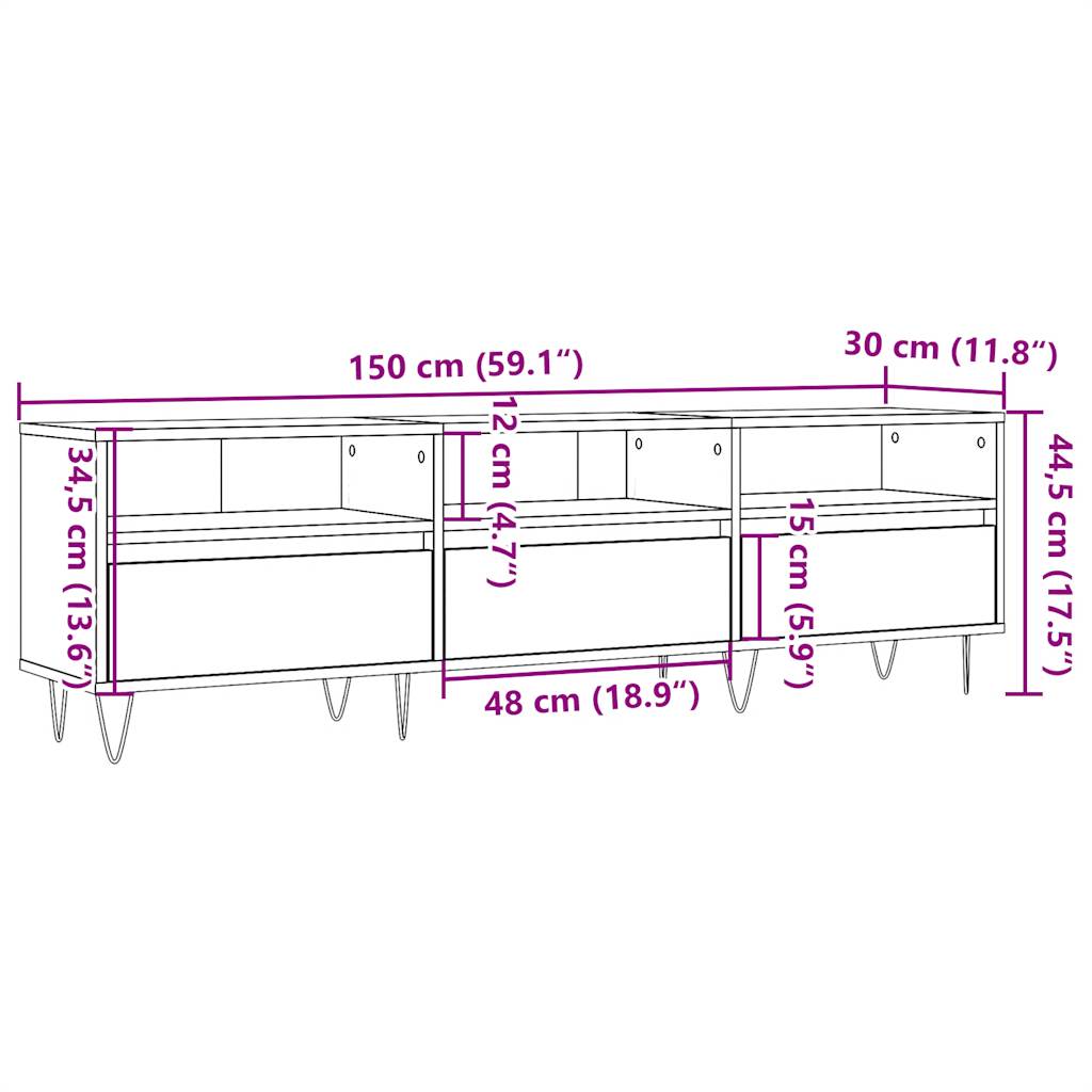 TV Cabinet Artisan Oak 150x30x44.5 cm Engineered Wood