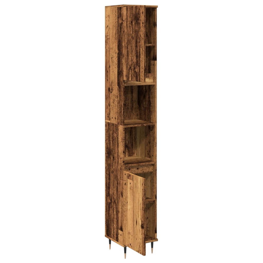 Rustic Bathroom Cabinet, Old Wood Finish, 30x30x190 cm