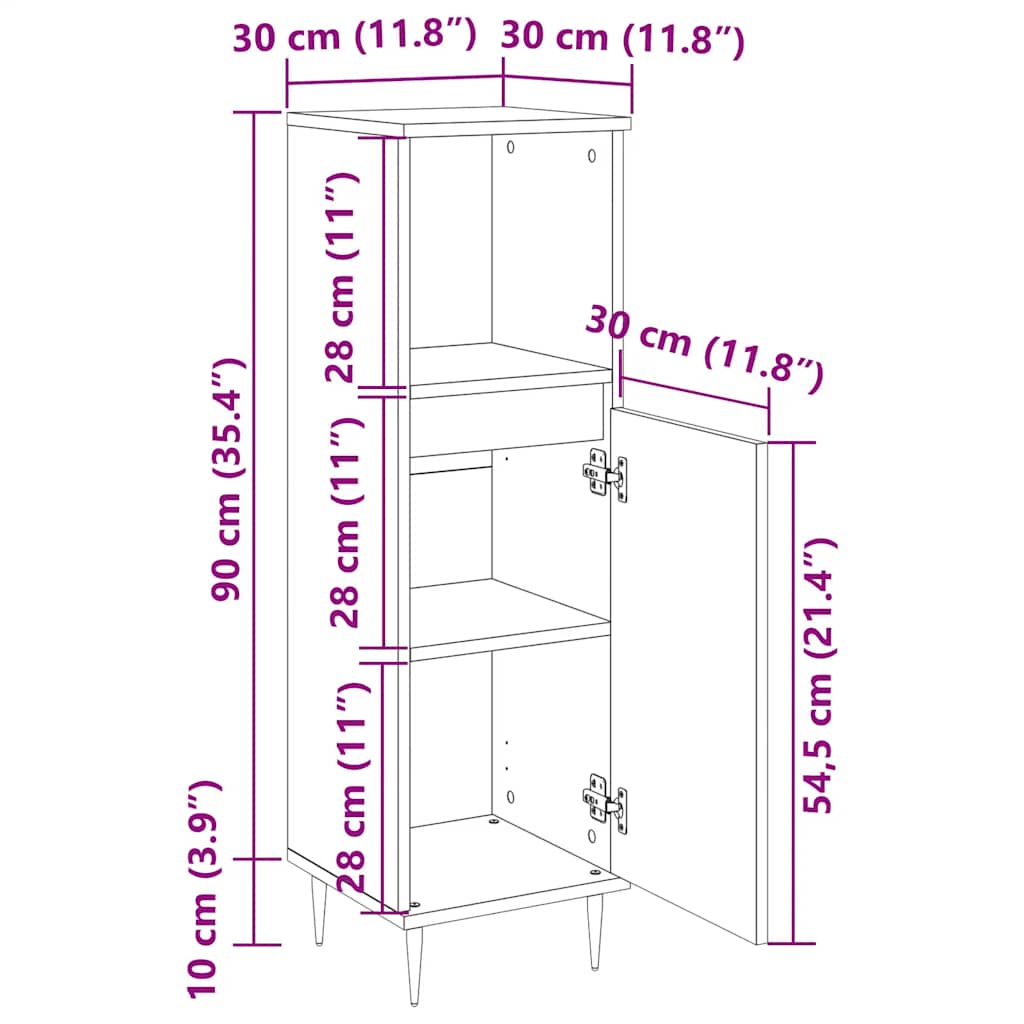 Concrete Grey Bathroom Cabinet 30x30x100 cm - Engineered Wood