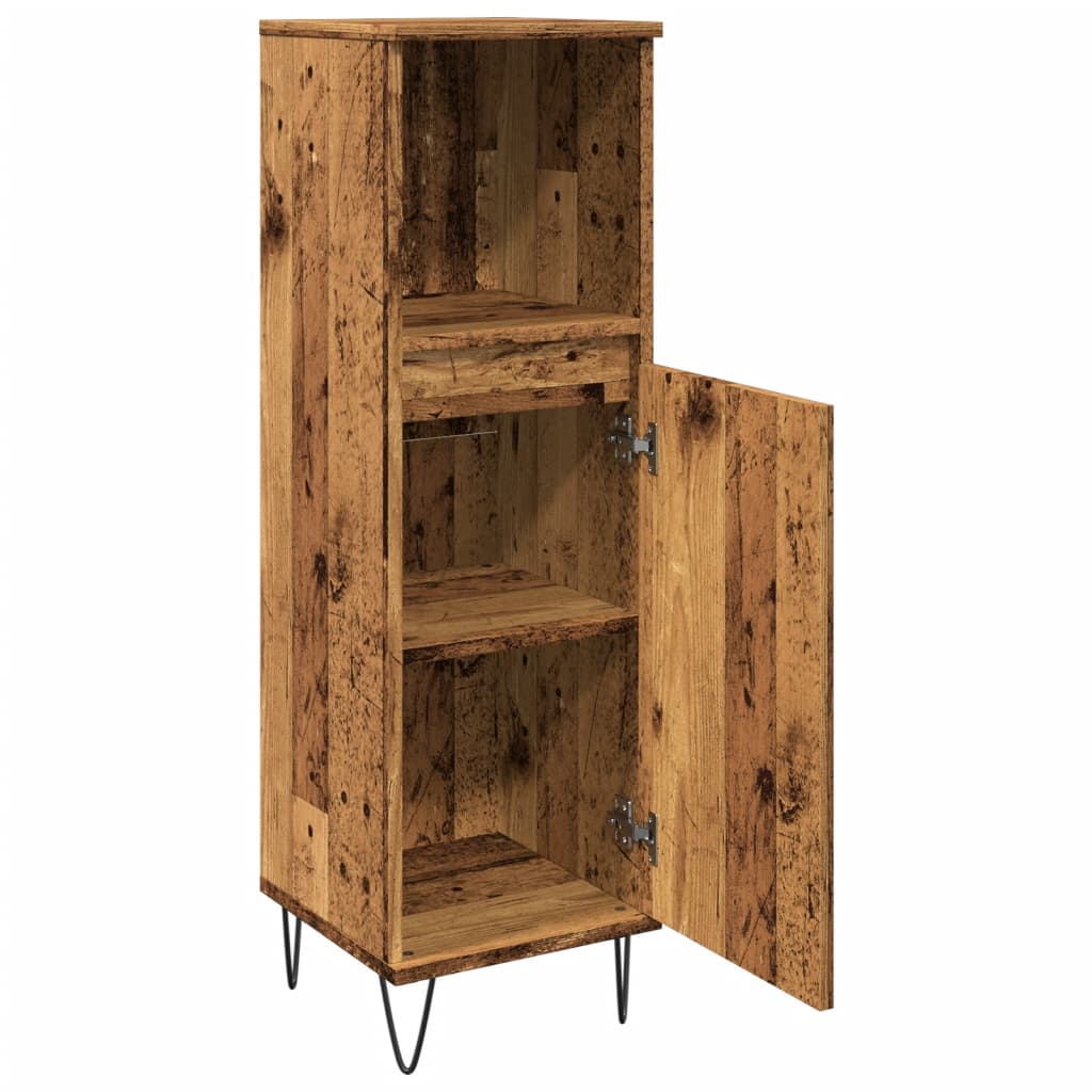Rustic Bathroom Cabinet, Old Wood Finish, 30x30x100 cm, Engineered Wood