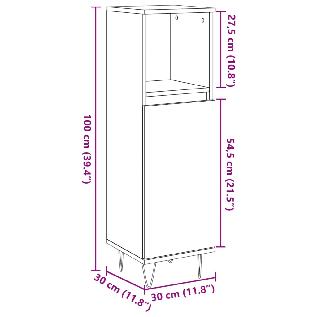 Rustic Bathroom Cabinet, Old Wood Finish, 30x30x100 cm, Engineered Wood