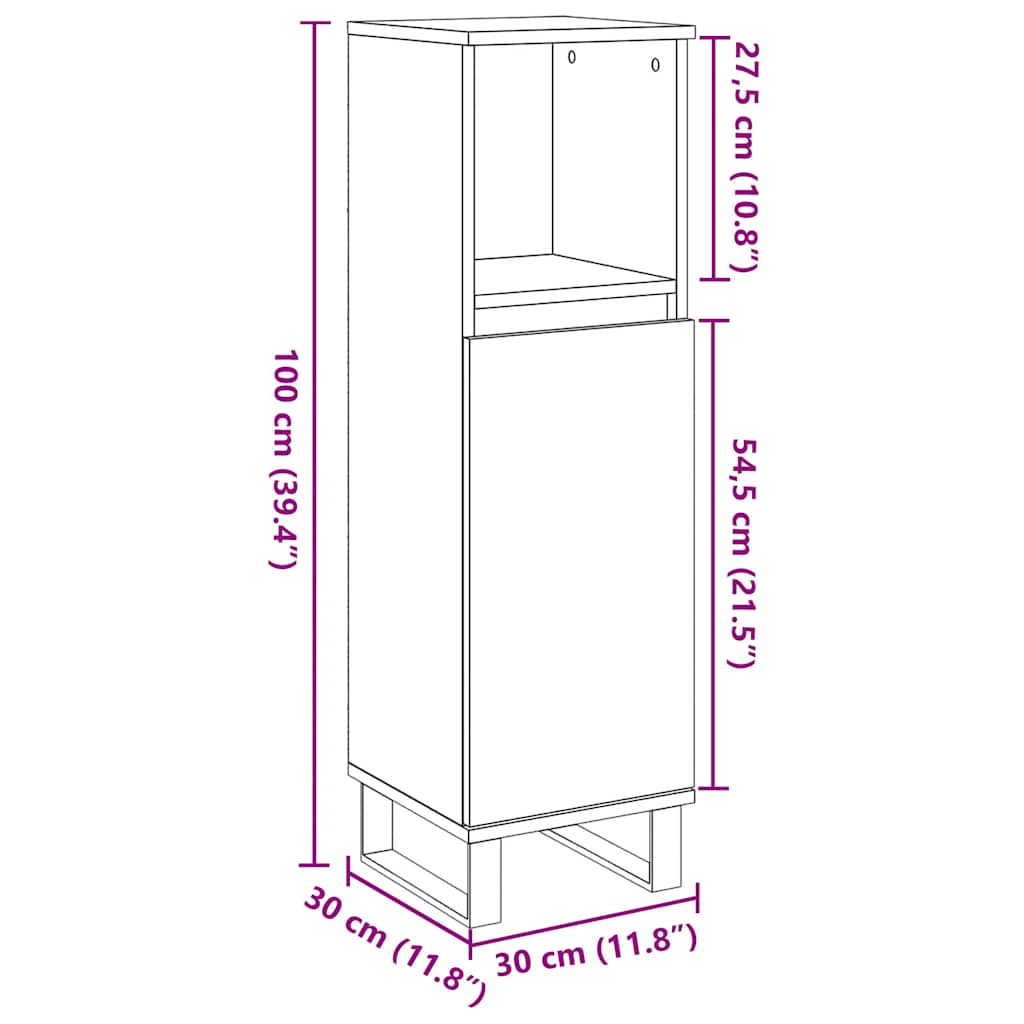 Concrete Grey Bathroom Cabinet, Engineered Wood, 30x30x100 cm