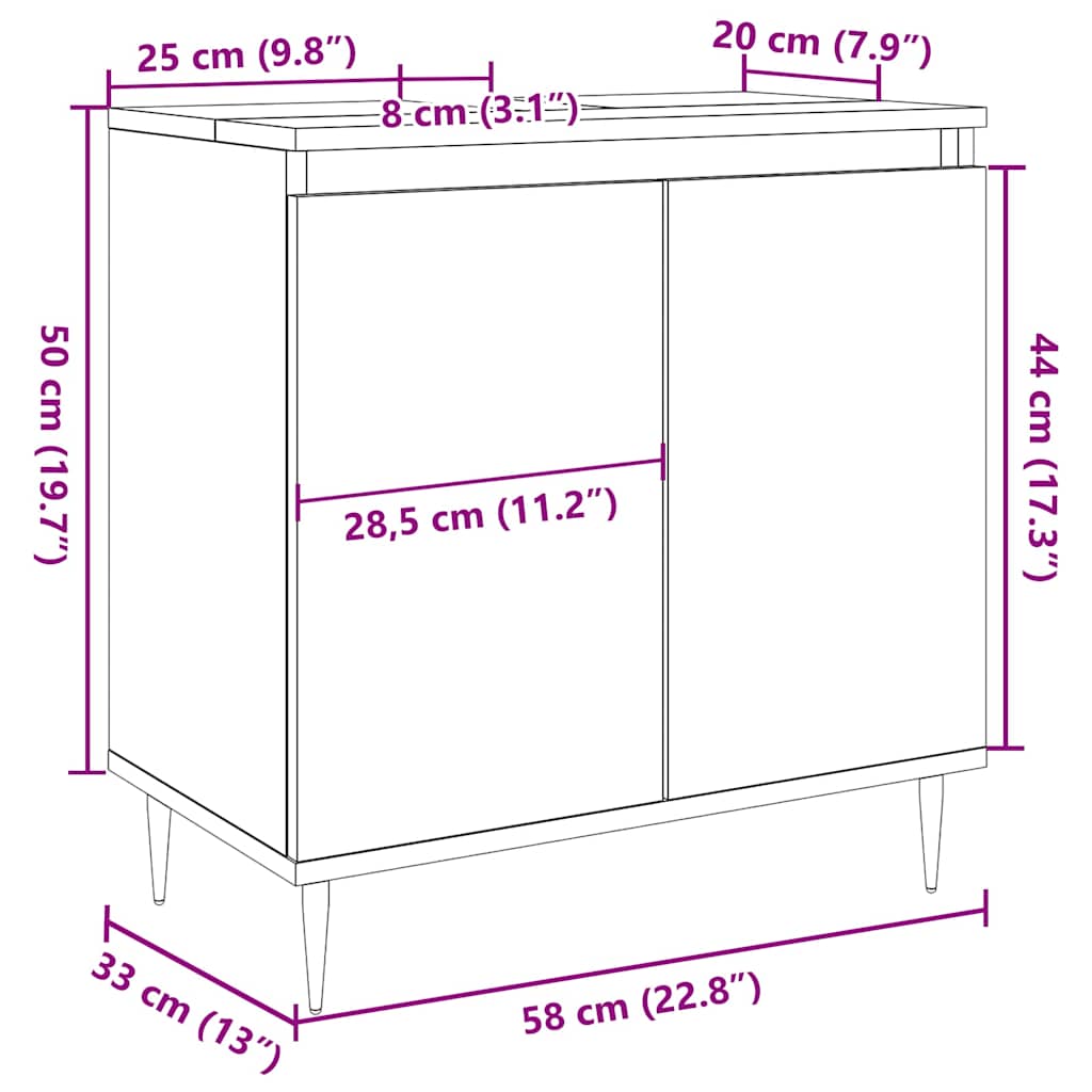 Vintage Engineered Wood Bathroom Cabinet, 58x33x60 cm, Rustic Finish