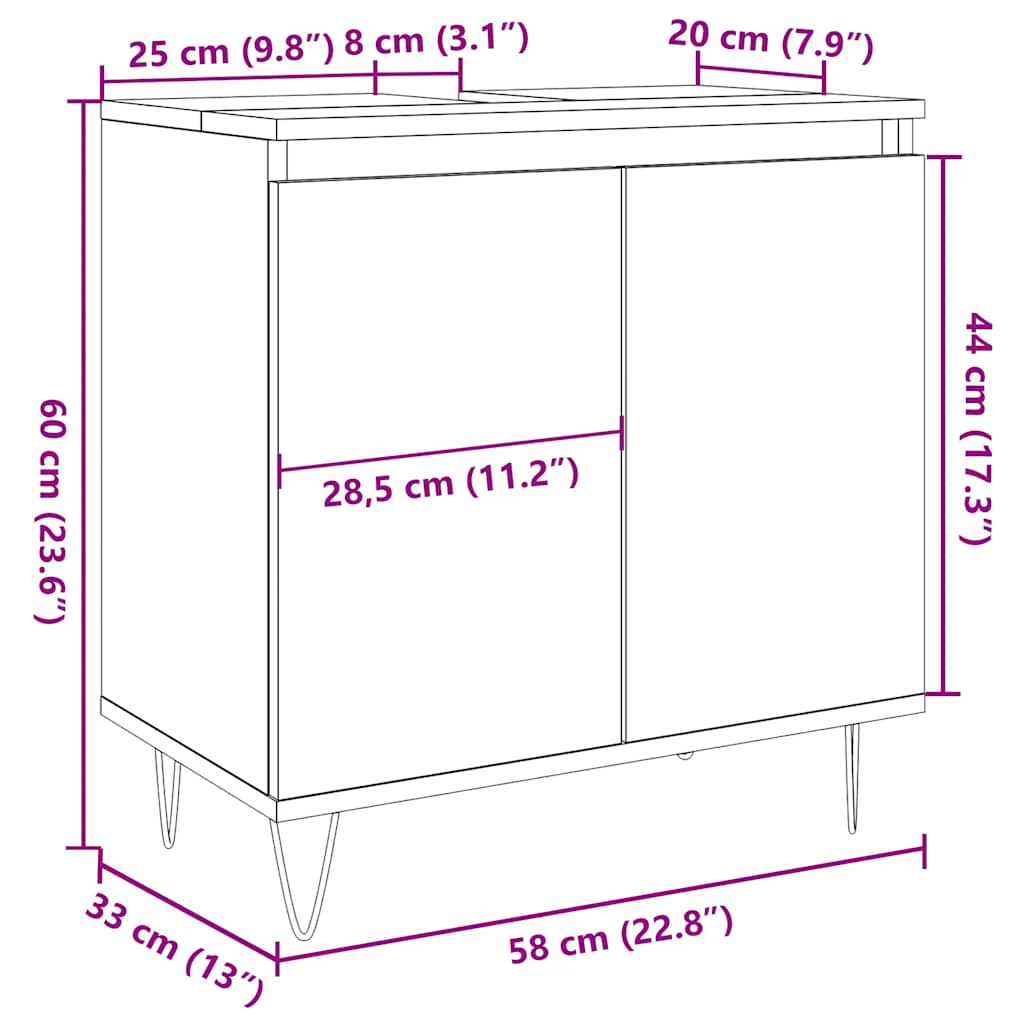 Concrete Grey Bathroom Cabinet, Engineered Wood, 58x33x60 cm