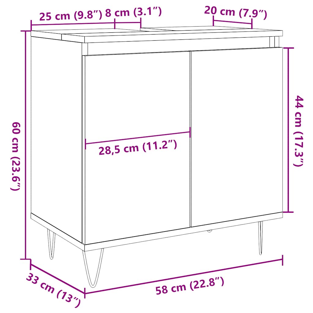 Rustic Engineered Wood Bathroom Cabinet 58x33x60 cm