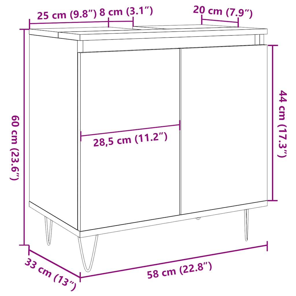 Artisan Oak Bathroom Cabinet, Engineered Wood, 58x33x60 cm