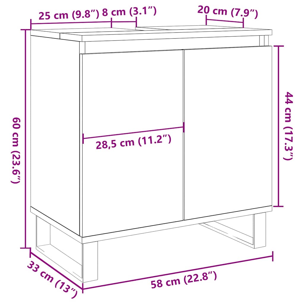 Vintage-Style Bathroom Cabinet, 58x33x60cm, Engineered Wood