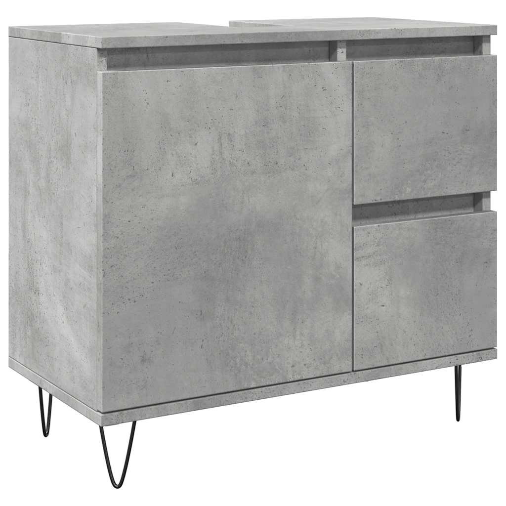 Concrete Oak Sink Cabinet 65x33x60 cm - Engineered Wood Finish