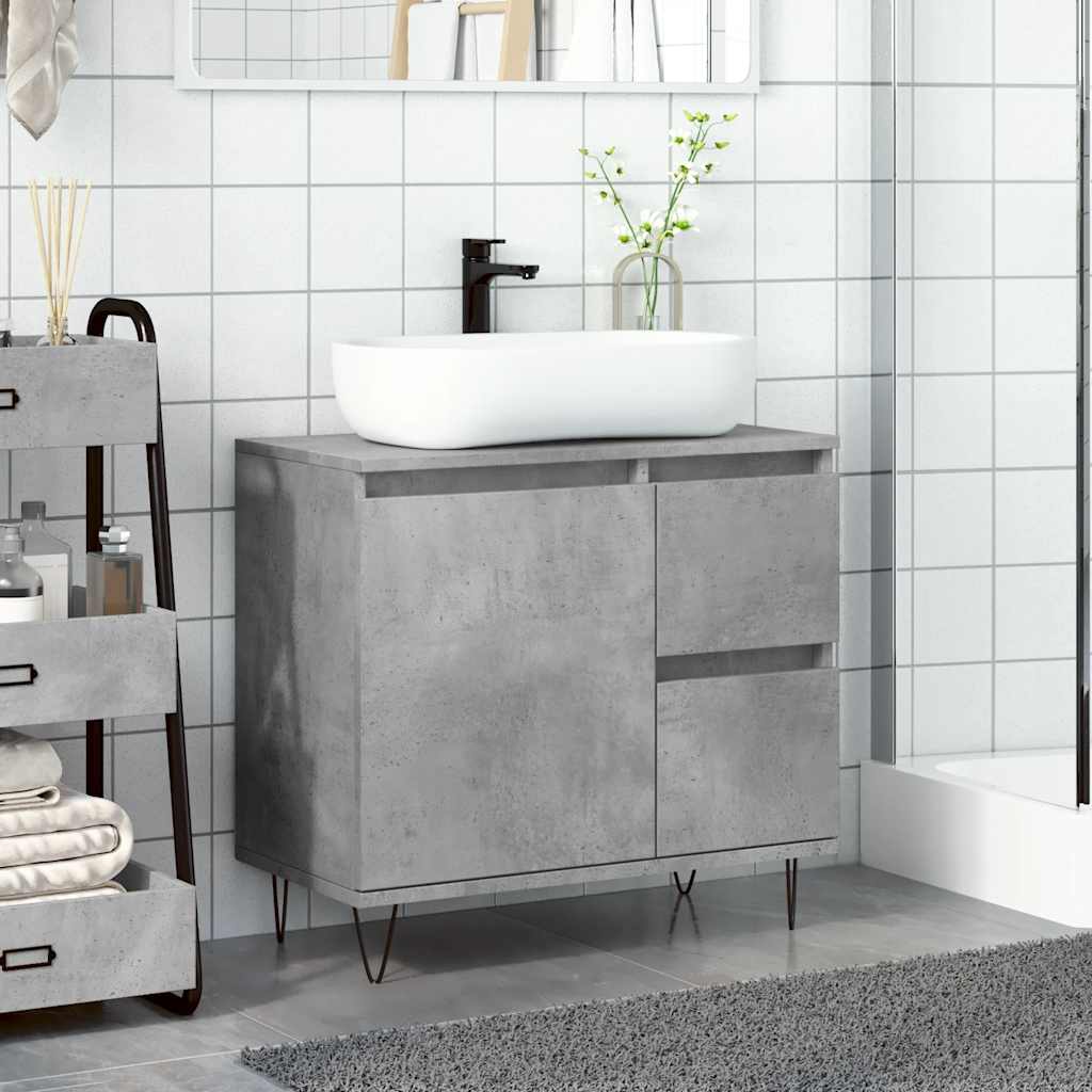 Concrete Oak Sink Cabinet 65x33x60 cm - Engineered Wood Finish