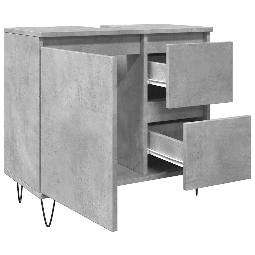 Concrete Oak Sink Cabinet 65x33x60 cm - Engineered Wood Finish