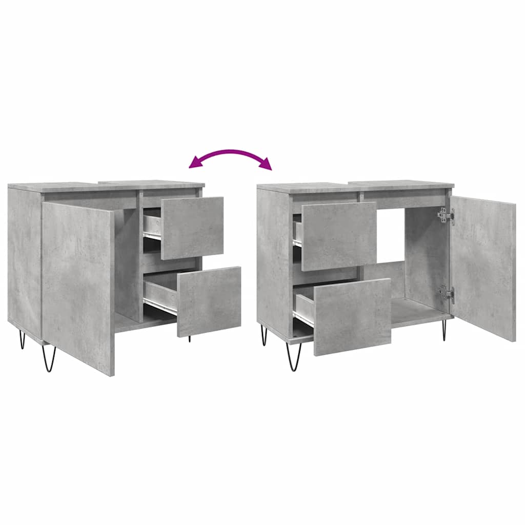Concrete Oak Sink Cabinet 65x33x60 cm - Engineered Wood Finish