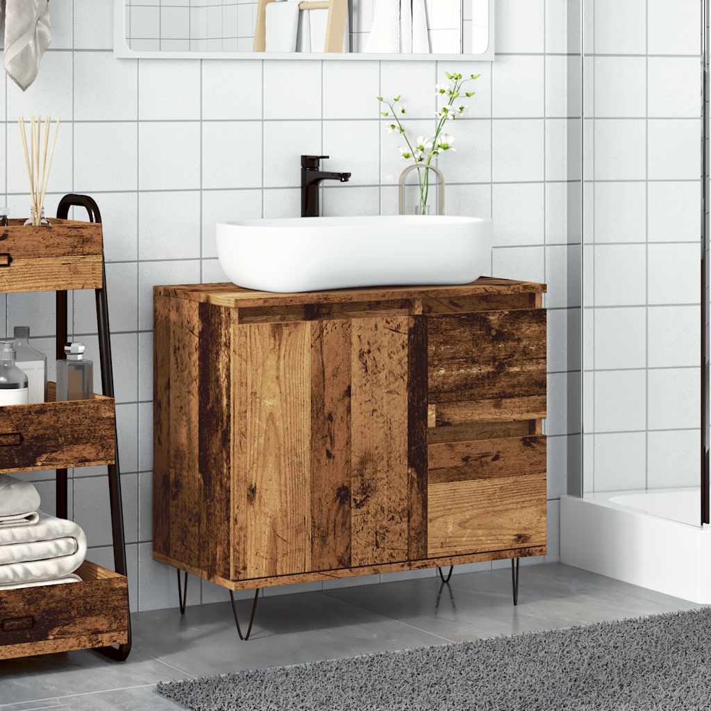 Rustic Engineered Wood Sink Cabinet, 65x33x60 cm - Vintage Charm