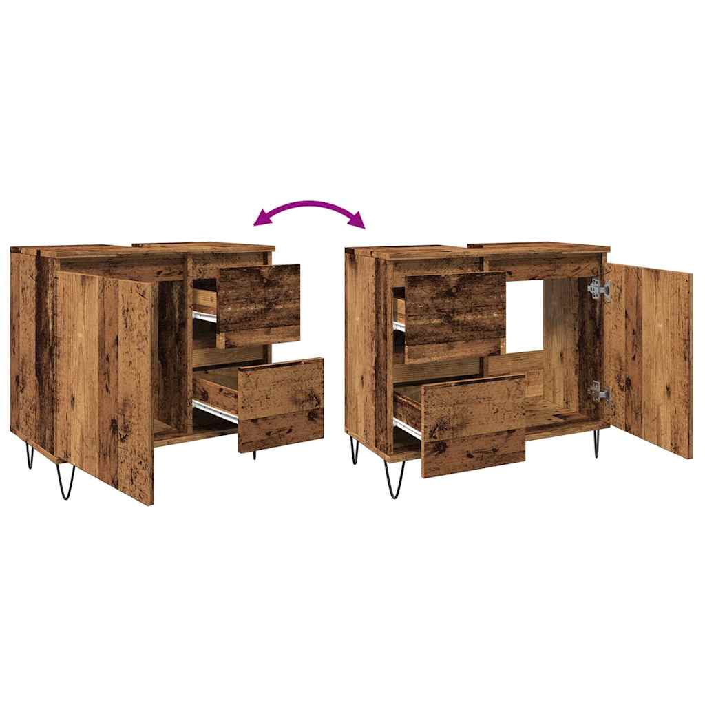 Rustic Engineered Wood Sink Cabinet, 65x33x60 cm - Vintage Charm
