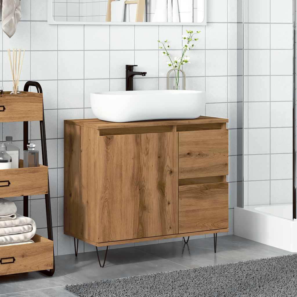 Artisan Oak Sink Cabinet, 65x33x60 cm, Engineered Wood