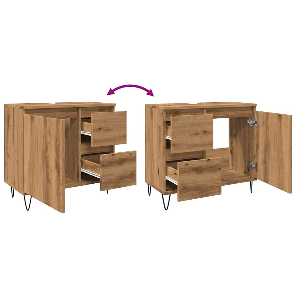 Artisan Oak Sink Cabinet, 65x33x60 cm, Engineered Wood