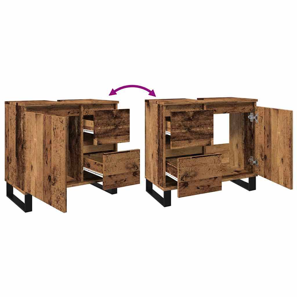 Rustic Engineered Wood Bathroom Sink Cabinet, 65x33x60 cm