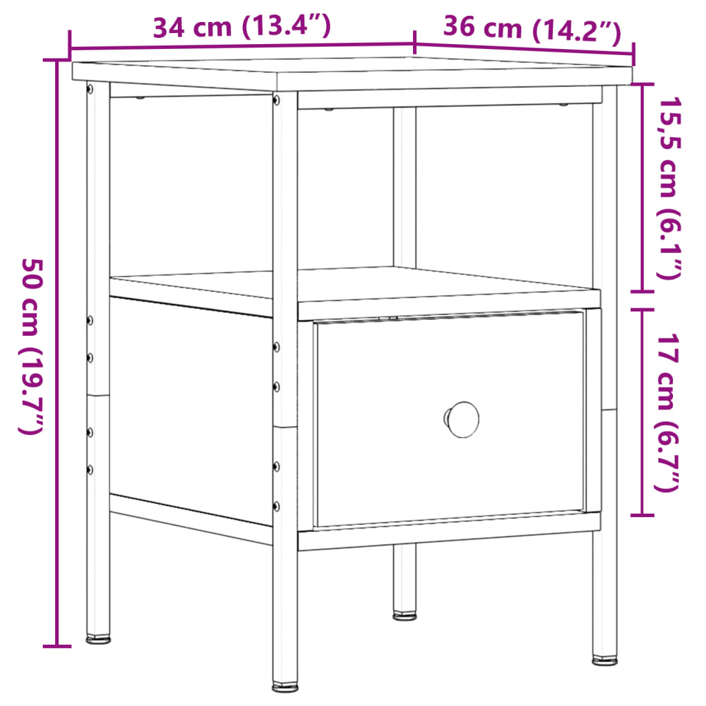Bedside Cabinet Artisan Oak 34x36x50 cm Engineered Wood