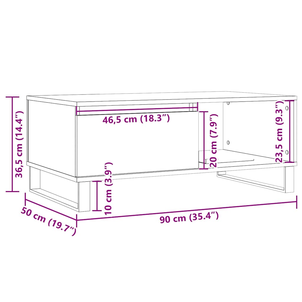 Coffee Table Old Wood 90x50x36.5 cm Engineered Wood