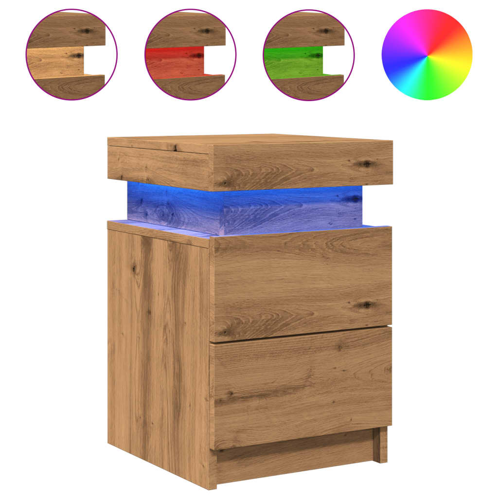 Bedside Cabinet with LED Artisian Oak 35x39x55 cm Engineered Wood