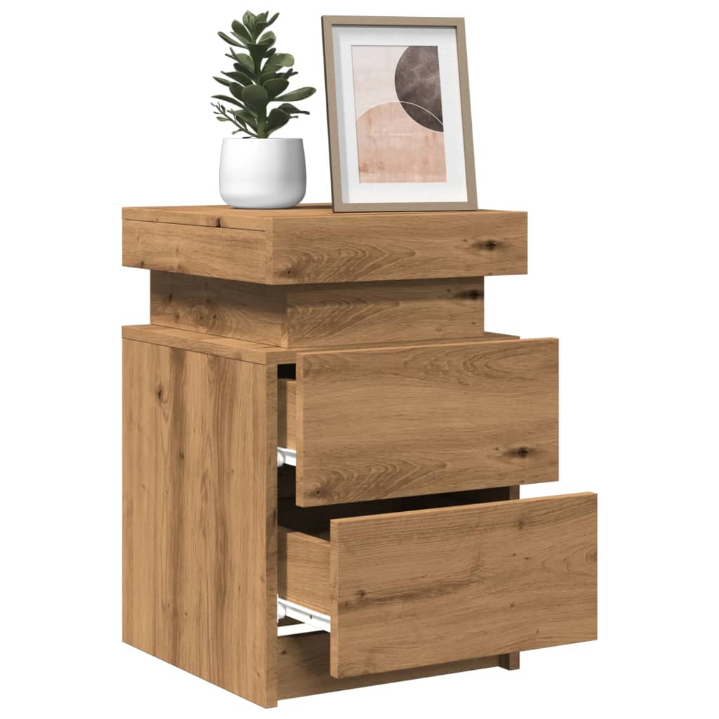 Bedside Cabinet with LED Artisian Oak 35x39x55 cm Engineered Wood