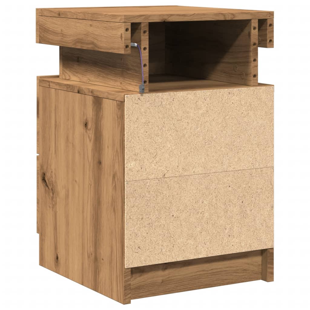 Bedside Cabinet with LED Artisian Oak 35x39x55 cm Engineered Wood