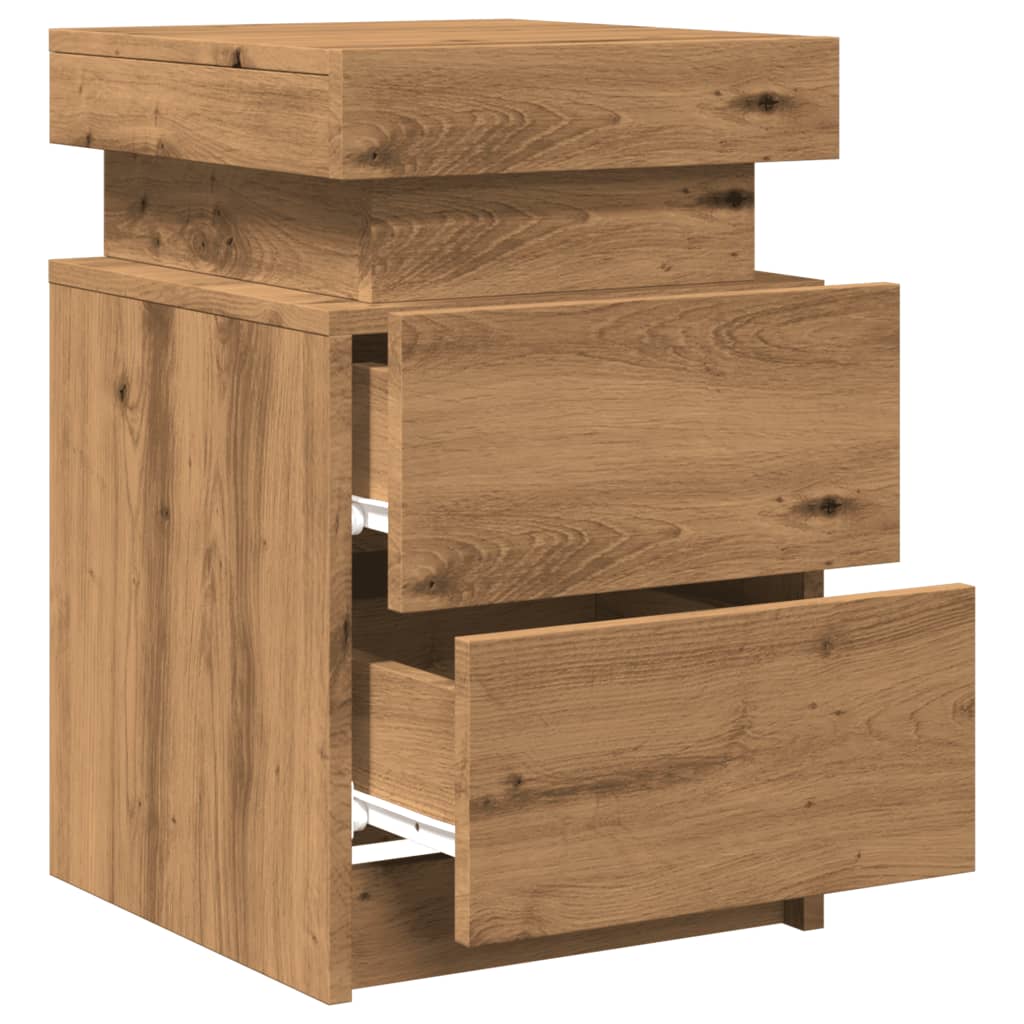 Bedside Cabinet with LED Artisian Oak 35x39x55 cm Engineered Wood