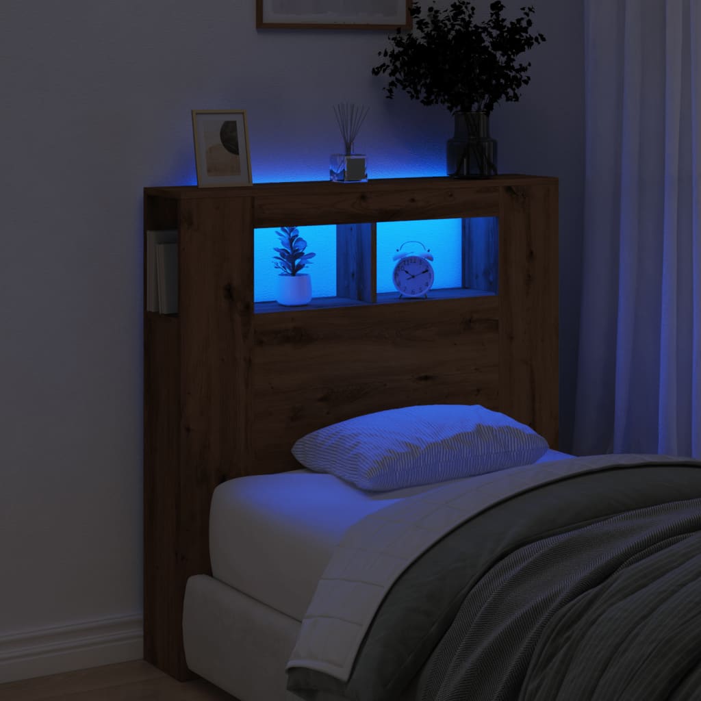 Artisan Oak LED Headboard, 100x18.5x103.5cm, Engineered Wood