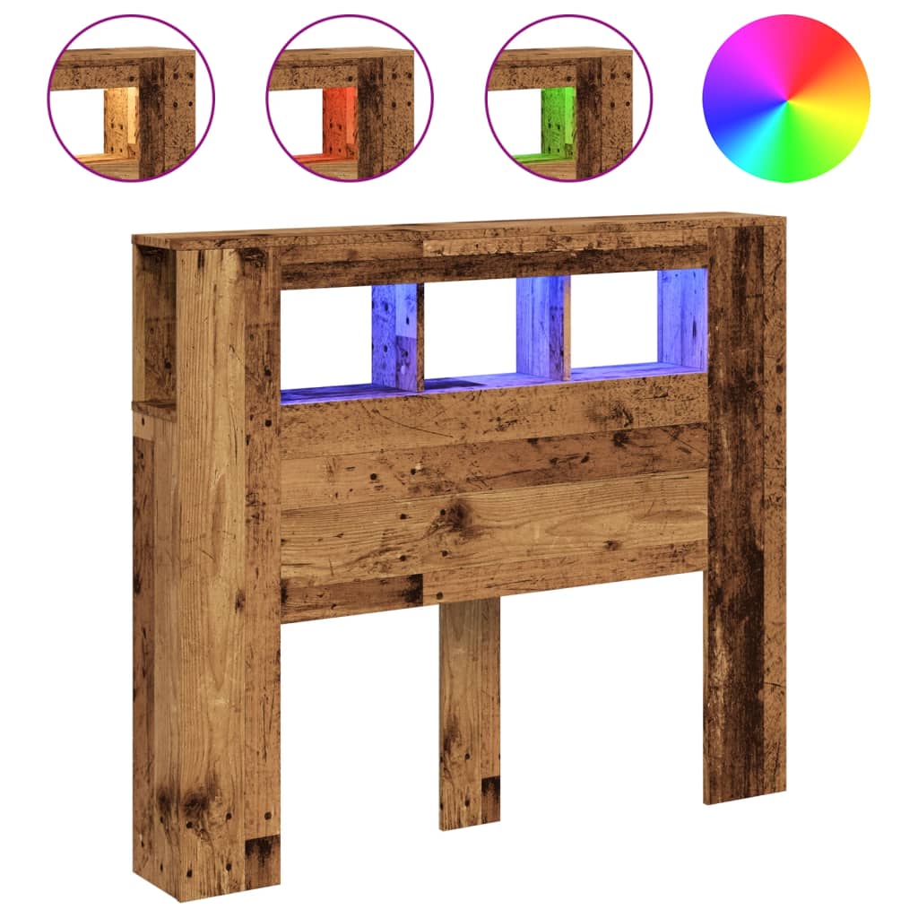 Rustic LED Headboard - Old Wood, 120x18.5x103.5 cm, Engineered Wood