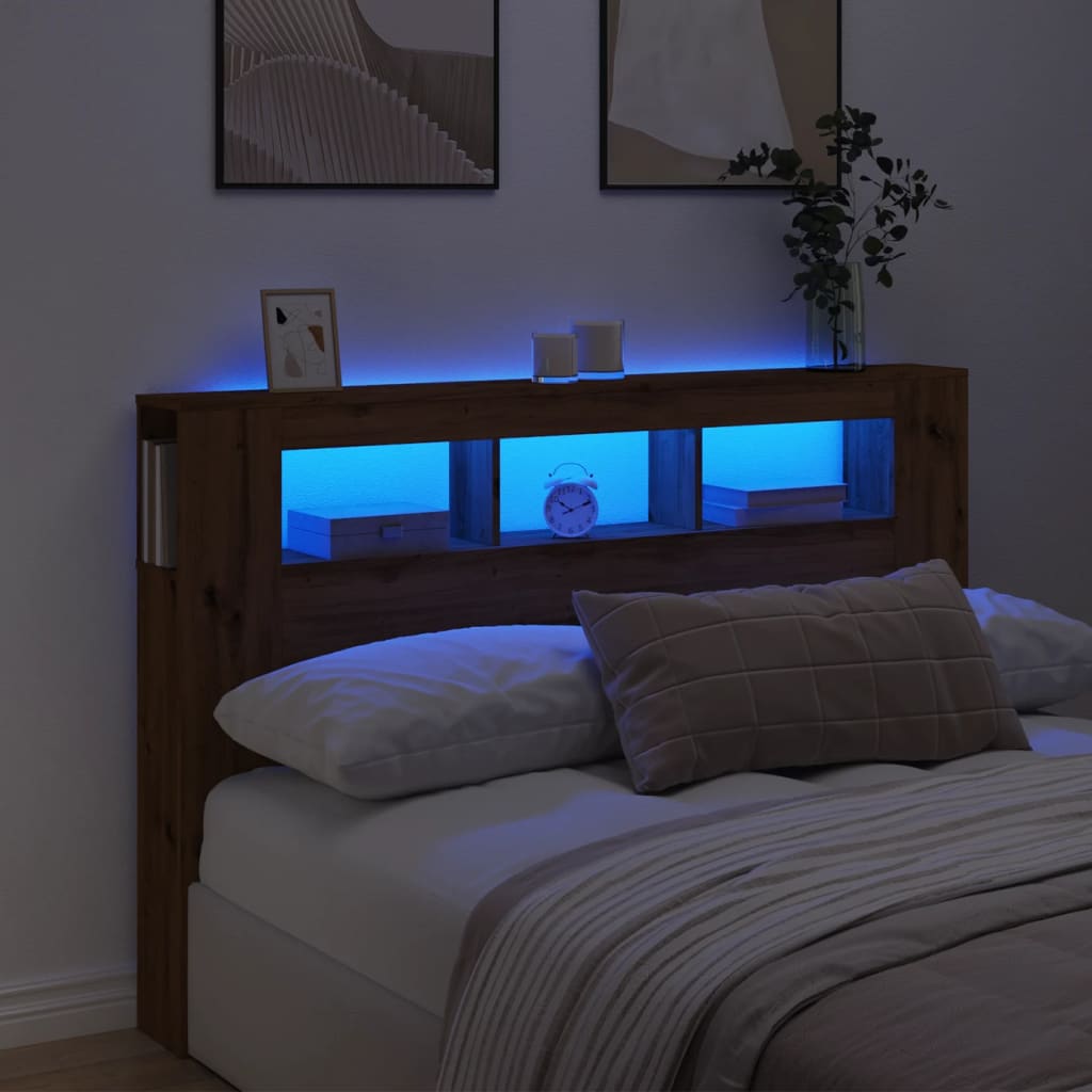 LED Headboard in Artisan Oak - 160x18.5x103.5 cm Engineered Wood