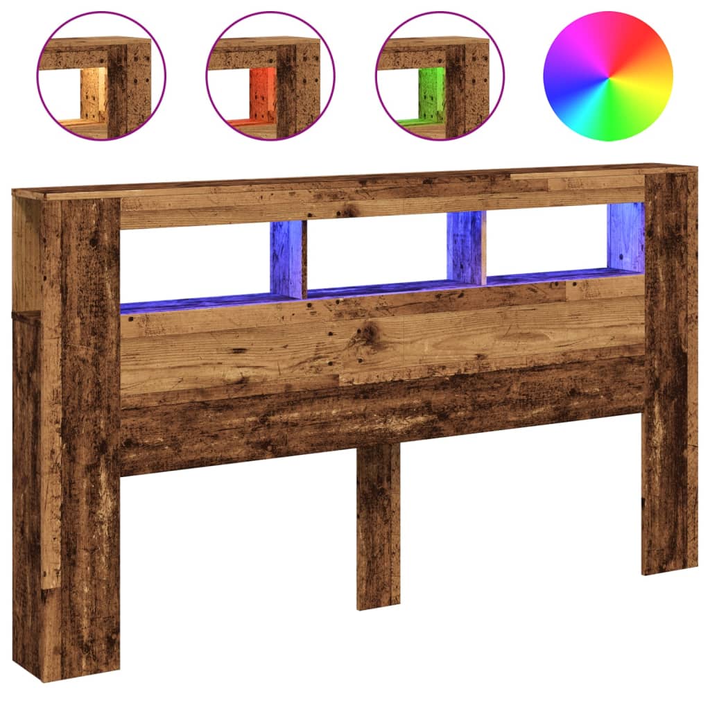 Rustic LED Headboard, 180x18.5x103.5 cm, Engineered Old Wood