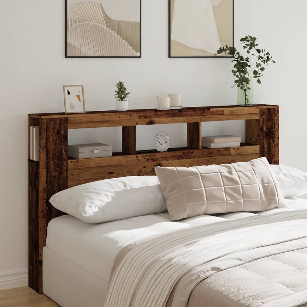 Rustic LED Headboard, 180x18.5x103.5 cm, Engineered Old Wood
