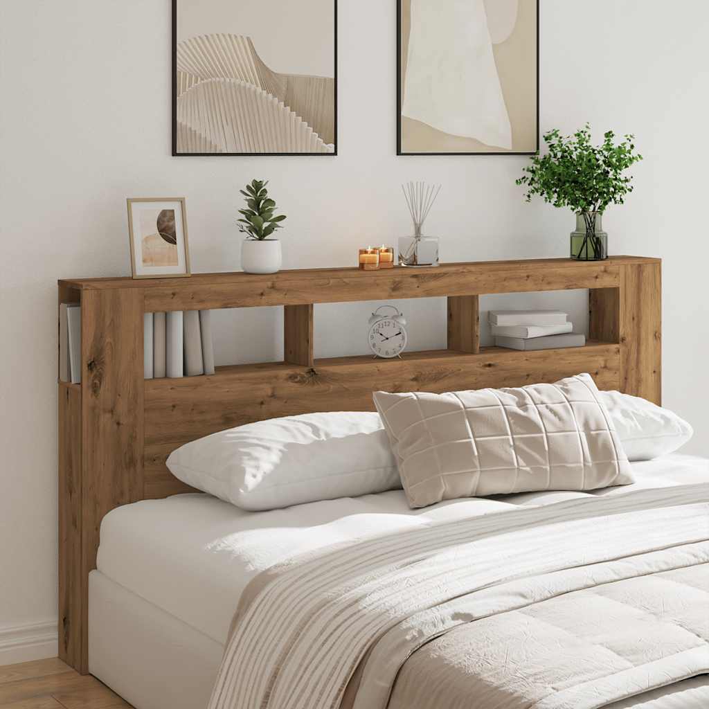 LED Headboard Artisan Oak 200x18.5x103.5 cm Engineered Wood