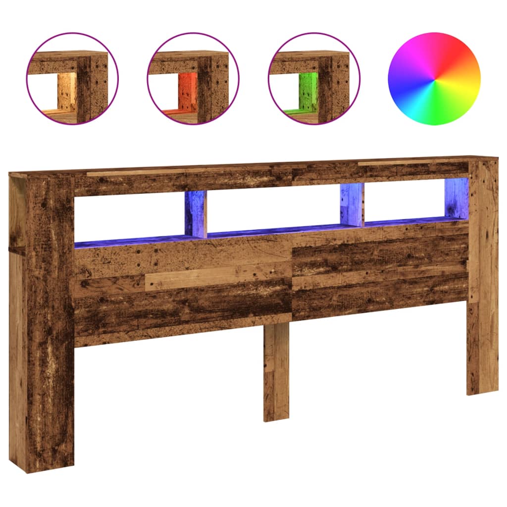 Rustic LED Headboard in Distressed Wood - 220x18.5x103.5 cm
