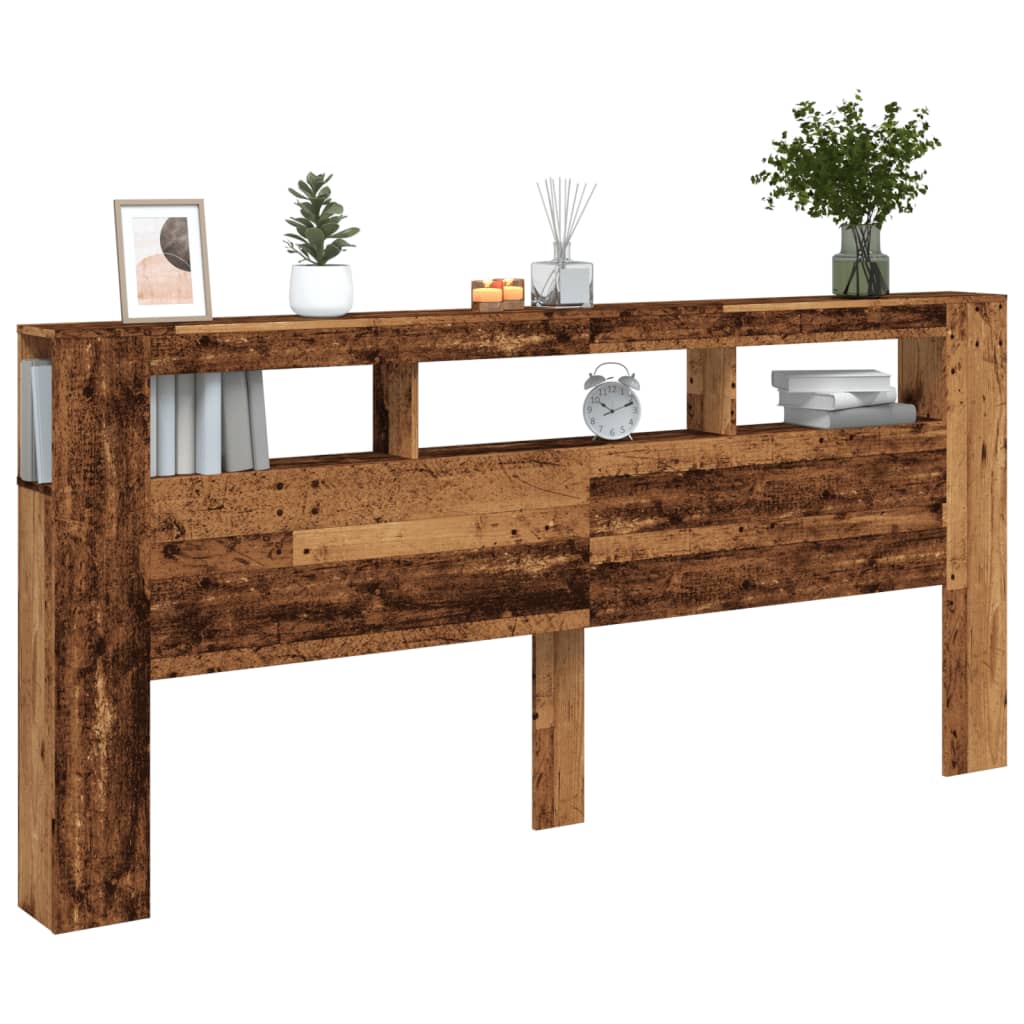 Rustic LED Headboard in Distressed Wood - 220x18.5x103.5 cm