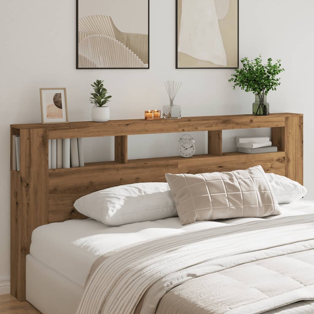 Artisan Oak LED Headboard 220cm - Engineered Wood Elegance