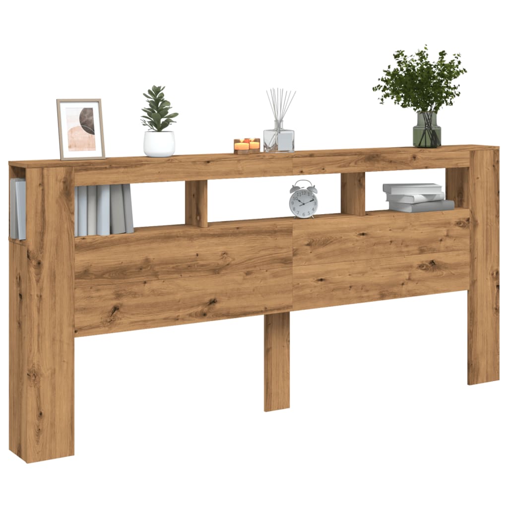 Artisan Oak LED Headboard 220cm - Engineered Wood Elegance