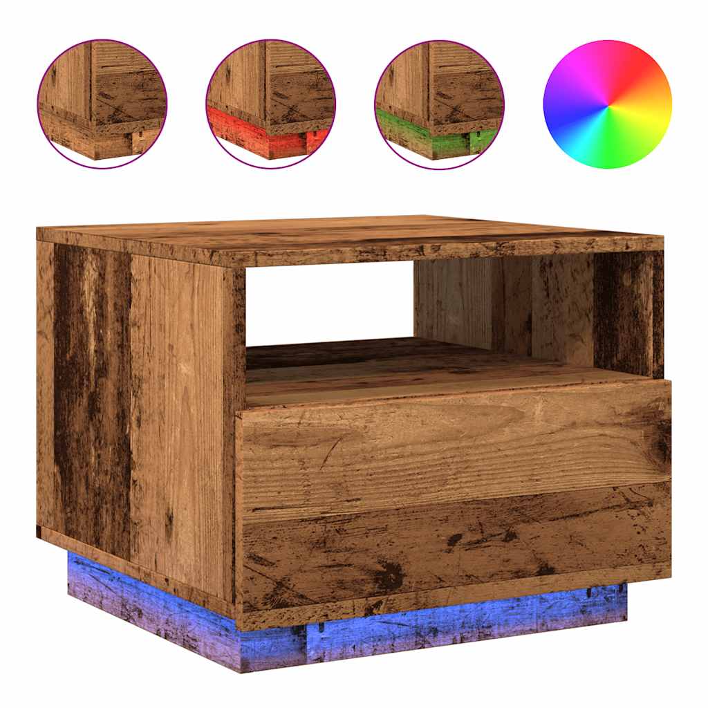 Coffee Table with LED Lights Old Wood 50x49x40 cm