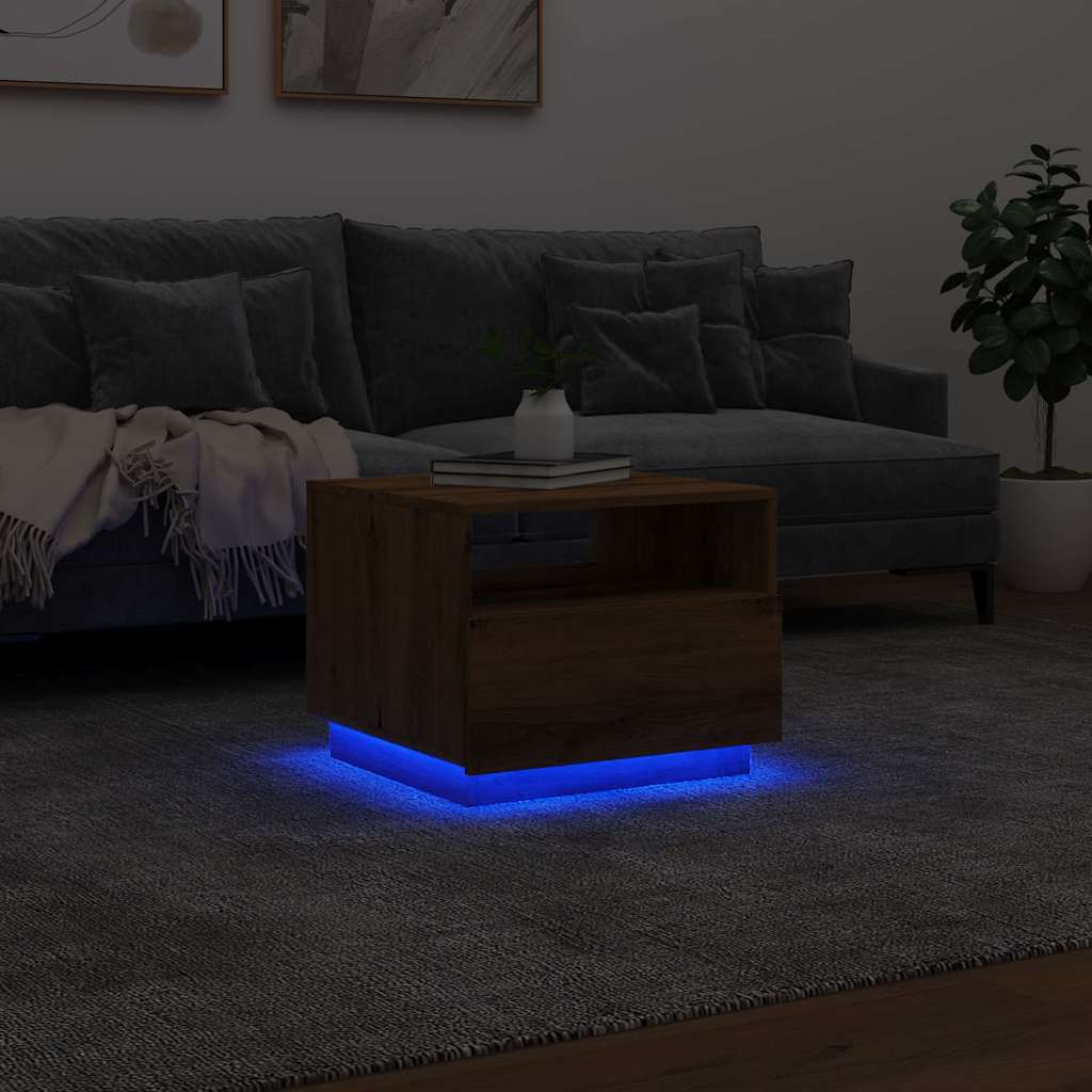 Coffee Table with LED Lights Artisan Oak 50x49x40 cm